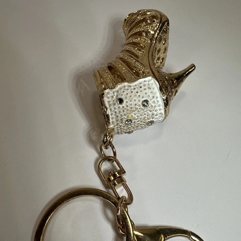 New Gold Key Ring Crystal Gladiator High Heel Women's Shoe Purse Clip